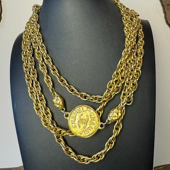 Chanel Vintage Long Gold Chain Necklace Coin Medallion Belt  Authentic CoA - Picture 1 of 8